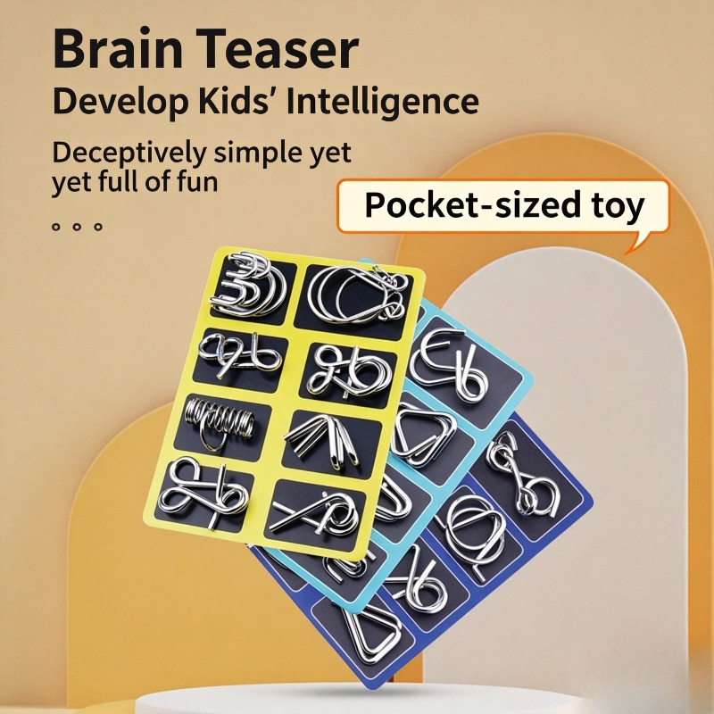 8 Pieces Metal Puzzle Set Clas - Board Game For Kids 评论和价格